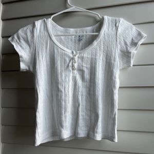 Brandy Melville White Eyelet Three Button Short Crop Zelly Top